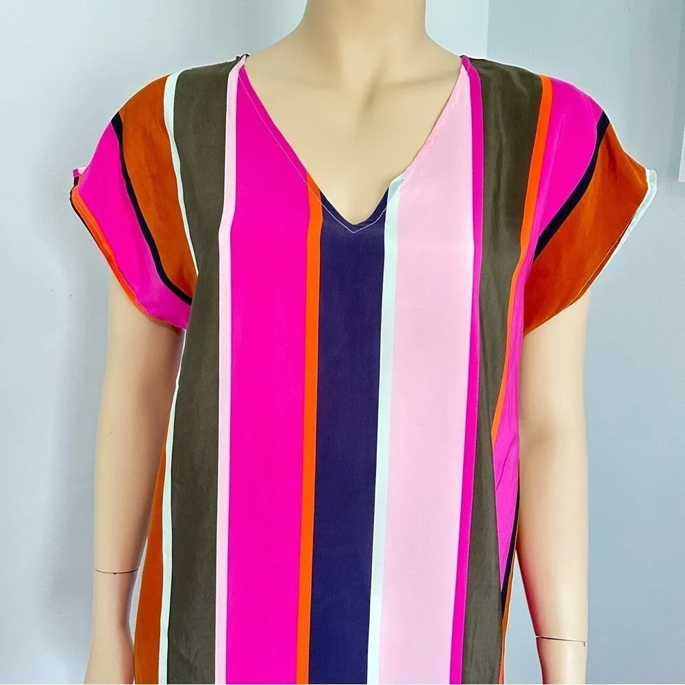 Marie‎ Oliver Silk Multi Color Striped sheath tunic dress women's M